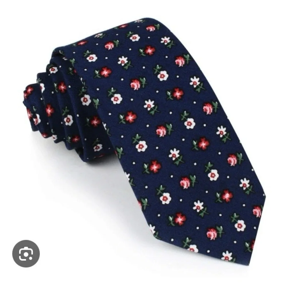 Royal Blue Floral cotton Men's Necktie Skinny 2 1/2W‎ 58L